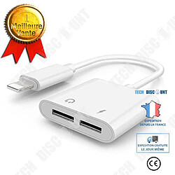 Tech Discount TD® Adaptateur 2 en 1/ Double Ports / Casque Chargeur Convertisseur Compatible pour Apple iPhone X - 8 Plus - 8 - 7 Plus - 7