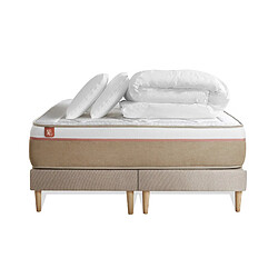 Marmottes & Co Pack prêt à dormir matelas LE SOYEUX 180x200cm Ressorts ensachés + Mémoire de forme BioVisco + double sommiers Beige