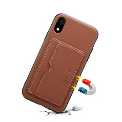 Wewoo Coque Pour iPhone XR Denior V3 Housse de protection en cuir de vachette voiture de luxe avec support et fente carte marron