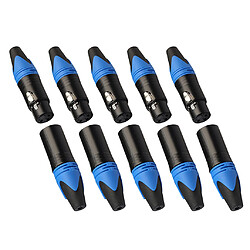 5 paires de connecteurs XLR à 3 broches microphone mâle et femelle adaptateur de câble micro bleu