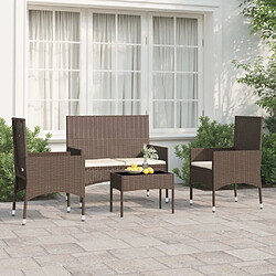 Maison Chic Salon de jardin 4 pcs + coussins - Mobilier/Meubles de jardin - Table et chaises d'extérieur Marron Résine tressée -MN39324