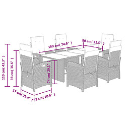 vidaXL Ensemble à manger de jardin et coussins 7 pcs gris clair rotin pas cher