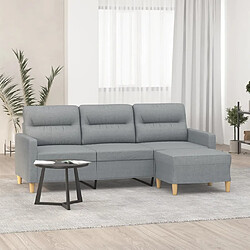 vidaXL Canapé à 3 places avec repose-pieds Gris clair 180 cm Tissu