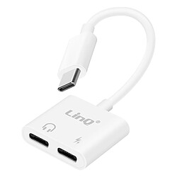 LinQ Adaptateur USB C vers 2x USB C Audio et Charge Rapide Power Delivery Blanc 