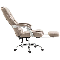 Decoshop26 Fauteuil de bureau sur roulettes avec repose-pieds et hauteur ajustable pivotant en tissu taupe 10_0002589