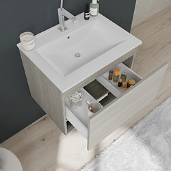 Kiamami Valentina MEUBLE DE BAIN AVEC LAVABO SUSPENDU 60 CM EN GRIS CLAIR ASPECT BOIS | VENEZIA