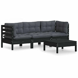 Maison Chic Salon de jardin 4 pcs + coussins - Mobilier/Meubles de jardin - Table et chaises d'extérieur anthracite Noir Bois de pin -MN88673