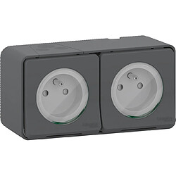 Acheter prise 2 p+t - double - gris - saillie - schneider electric mur36028