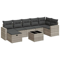 vidaXL Salon de jardin 8 pcs avec coussins gris clair résine tressée