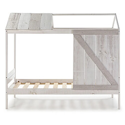 Pegane Lit enfant cabane en MDF et pin coloris blanc, gris clair - Longueur 197,6 x Profondeur 101,70 x Hauteur 174,50 cm