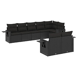 Maison Chic Ensemble Tables et chaises d'extérieur 8 pcs avec coussins,Salon de jardin noir résine tressée -GKD137375