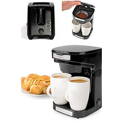 Livoo Cafetière électrique 2 Tasses Duo 2 x 0.25l Filtre permanent lavable 450W noir + Grille-pain Noir 750W 2 fentes larges