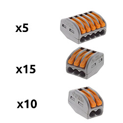 Acheter Lot de 30 bornes automatiques à cliquet S222 - 2/3/5 entrées - fils rigides et souples 4mm² max - orange - Wago