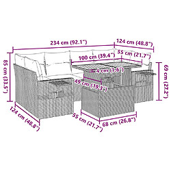 vidaXL Salon de jardin avec coussins 7 pcs gris résine tressée pas cher