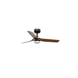 Faro Barcelona Punt Petit ventilateur de plafond à LED noir et bois foncé avec moteur intelligent CC 6 vitesses