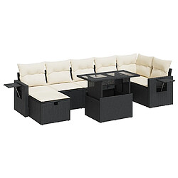 vidaXL Salon de jardin 8 pcs avec coussins noir résine tressée