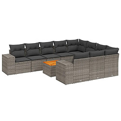 vidaXL Salon de jardin 11 pcs avec coussins gris résine tressée