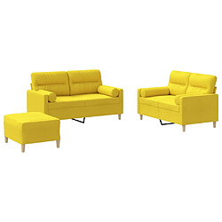 vidaXL Ensemble de canapés 3 pcs avec coussins jaune clair tissu