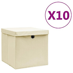 Maison Chic Lot de 10 Boîtes de rangement,Boîtes de stockage avec couvercles 28x28x28 cm Crème -MN436349