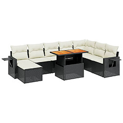 vidaXL Salon de jardin 9 pcs avec coussins noir résine tressée