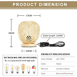 Stoex Lampe De Bureau Rétro Lampe De Chevet En Bambou Lampe De Table Décorative Avec Douille E27 Pour Chevet, Table pas cher