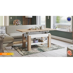 Dusine TABLE BASSE JIMMY BOIS / BLANC RELEVABLE + EXTENSIBLE JUSQU' 150 CM