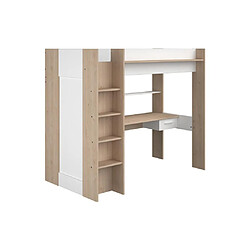 Vente-Unique Lit mezzanine avec bureau et armoire - 90 x 200 cm - Coloris : Blanc et naturel - AUCKLAND