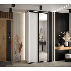 Abiks Meble Armoire à portes coulissantes Davos 3 H235.2 x L100 x P45 2 portes coulissante (Blanc/Blanc/Noir)