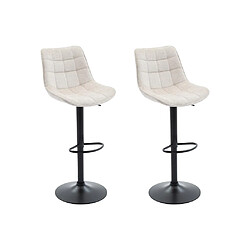 Vente-Unique Lot de 2 tabourets de bar en tissu bouclette et métal noir - Hauteur réglable - Blanc - LIMA II