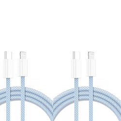 Cables X2 Type-C Charge Rapide Nylon Renforce Bleu 2M Pour iPhone 8 / X / XR / 11 / 12 / 13 / SE 2022 Little Boutik®