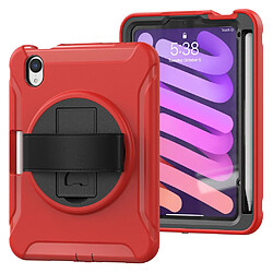 Coque en TPU hybride avec béquille rotative à 360° et dragonne rouge pour votre Apple iPad mini (2021)