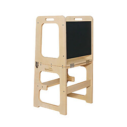 Tour d'Apprentissage Montessori Robincool Evolutive II Natural 43x40x86cm Barre de Sécurité, Tableau, Convertible en Bureau