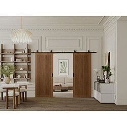 Vente-Unique Porte coulissante double avec système en applique en MDF et bois naturel foncé - 2 x H205 x L93 cm - SANDORA