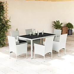 vidaXL Ensemble à manger de jardin et coussins 7 pcs blanc rotin verre