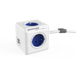 Allocacoc Câble d'extension PowerCube Extended, 4 prises, 2 x USB 1,5 m, bleu