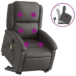 vidaXL Fauteuil inclinable de massage gris cuir véritable