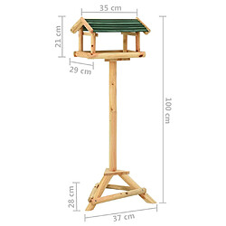 vidaXL Mangeoire à oiseaux et support 37x28x100cm Bois de sapin massif pas cher