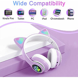 Acheter YUANFU-STN-28 Casque Bluetooth sans fil pour filles avec oreilles de chat (avec microphone supra-auriculaire Bluetooth - Violet)