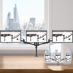 Duronic DM453 Support 3 Ecrans à Pince pour Bureau – Compatibilité VESA 75/100 – Hauteur Ajustable – Rotatif, Inclinable, Pivotable – Passe-câbles Inclus