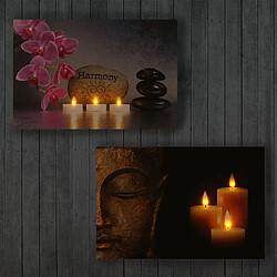 Decoshop26 Toile de décoration murale x2 LED tableau illuminé motif bouddha DEC04016