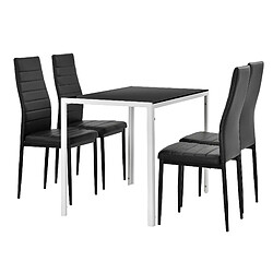 Table à manger noir blanc avec 4 chaises Bergen similicuir noir [en.casa]