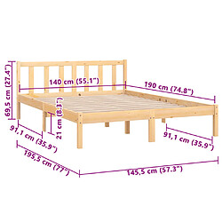 vidaXL Cadre de lit sans matelas bois massif 140x190 cm pas cher