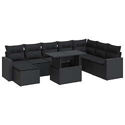 vidaXL Salon de jardin 9 pcs avec coussins noir résine tressée