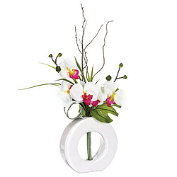 Atmosphera, Createur D'Interieur Composition florale vase blanc - Hauteur 44 cm - Orchidée fleur rose