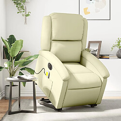 Maison Chic Fauteuil Relax pour salon, Fauteuil inclinable de massage électrique crème cuir véritable -GKD85047