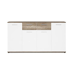 Mes Buffet 4 portes 2 tiroirs 160x35x85 cm décor chêne sonoma et blanc