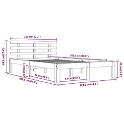 vidaXL Cadre de lit sans matelas bois massif 120x200 cm pas cher