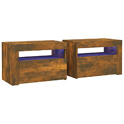 Maison Chic Lot de 2 Tables de chevet,Table de nuit,Table d'appoint pour salon avec LED chêne fumé 60x35x40 cm -MN34974