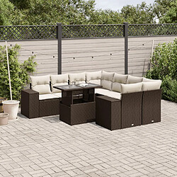 vidaXL Salon de jardin avec coussins 9 pcs marron résine tressée