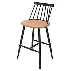 Mendler 2x tabouret de bar HWC-G69, chaise bar, bois massif, style rétro,métal, avec repose-pied, gastronomie ~ nature